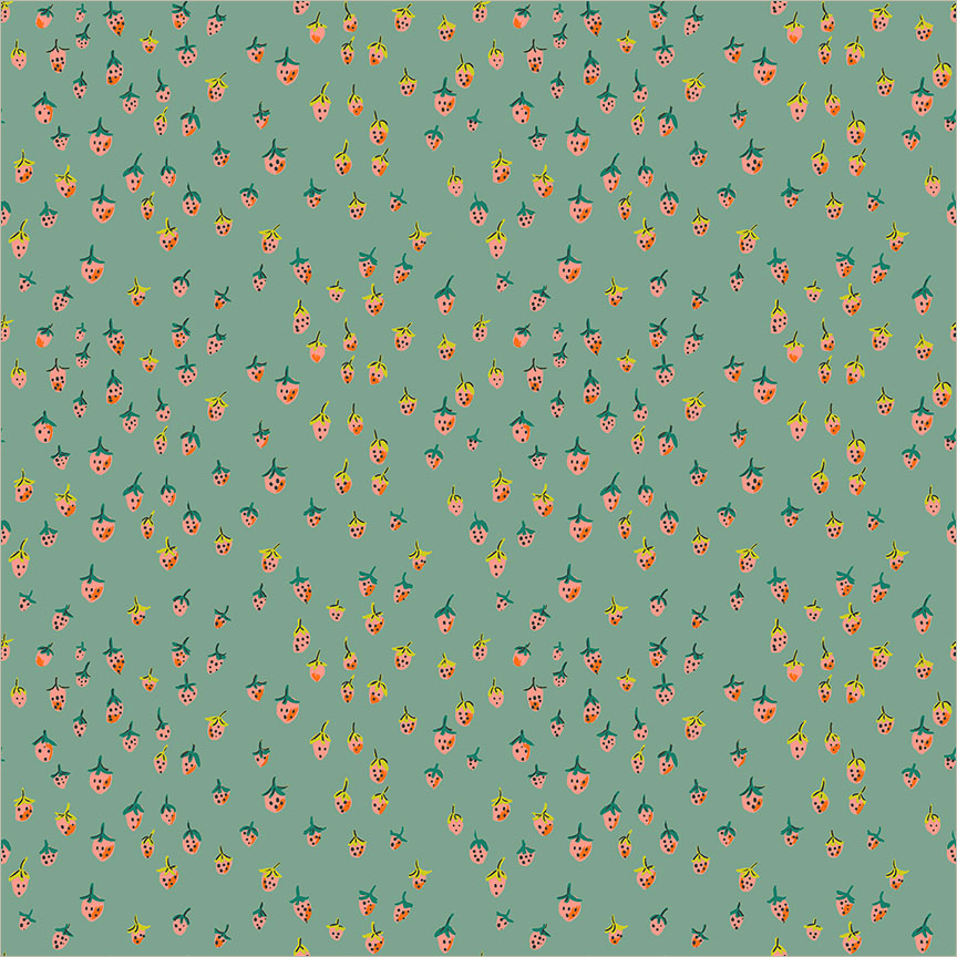 Heather Ross Favorites Field Strawberries Teal 50899D-13