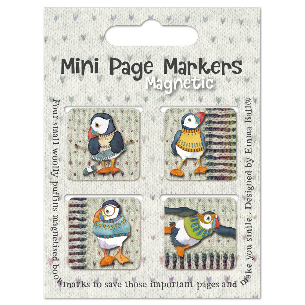 Woolly Puffins Set of 4 Mini Magnetic Page Markers