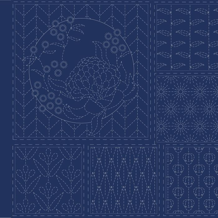 Devonstone Botanical Sashiko Stitchery Panel - DV4071 Navy