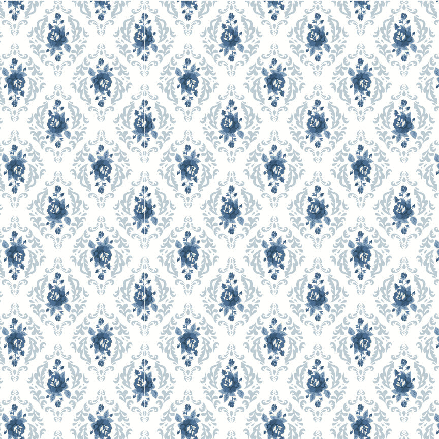 Poppie Cotton Lakeland Blues Rose Damask Light LB25804