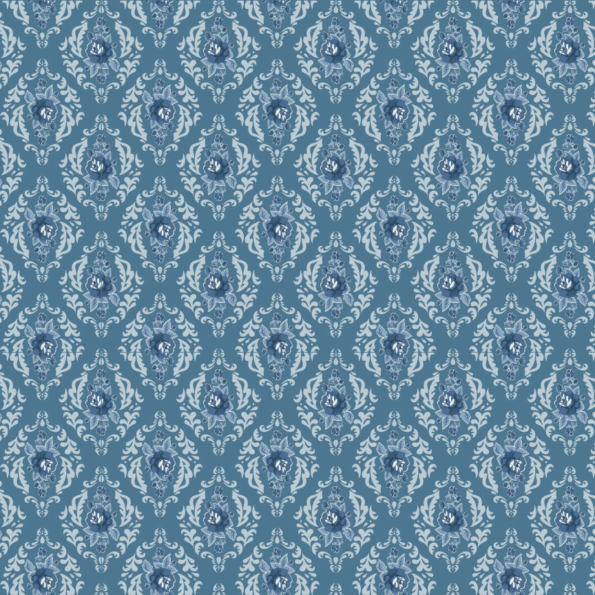 Poppie Cotton Lakeland Blues Rose Damask Dark LB25805