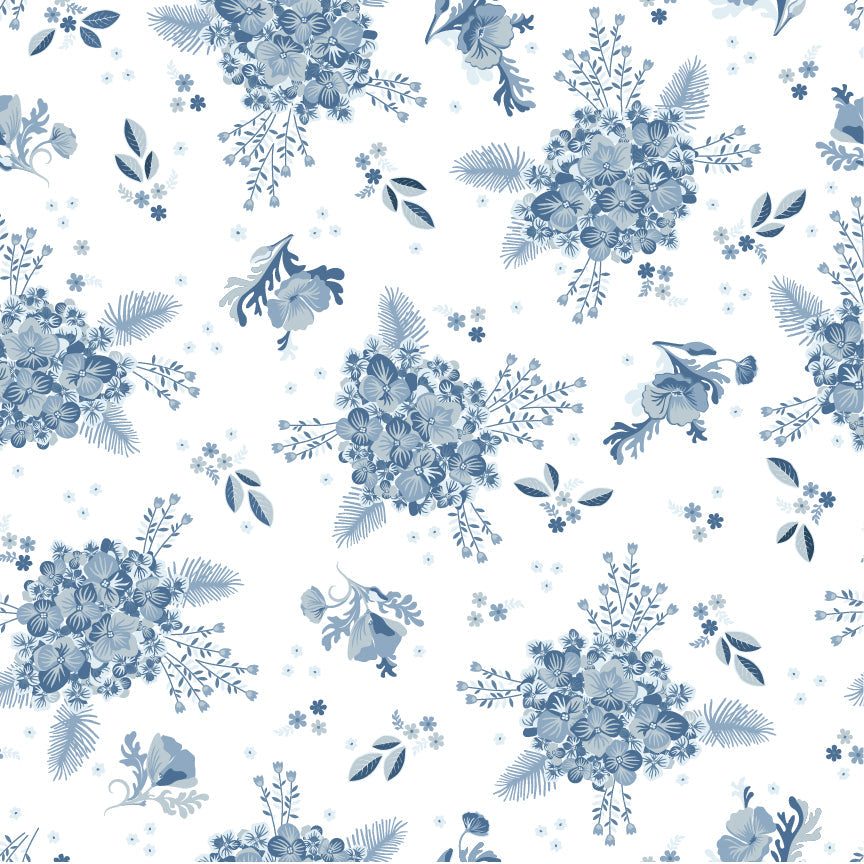Poppie Cotton Lakeland Blues Hydrangeas Light LB25813