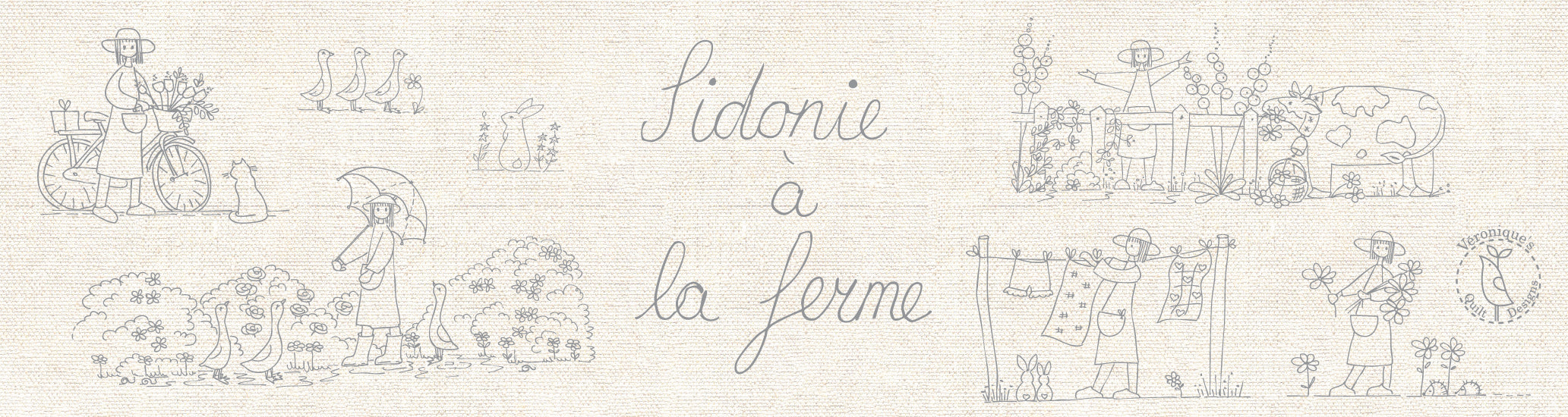 Sidonie à la ferme Stitchery Panel - Veroniques Quilt Designs - DV7550