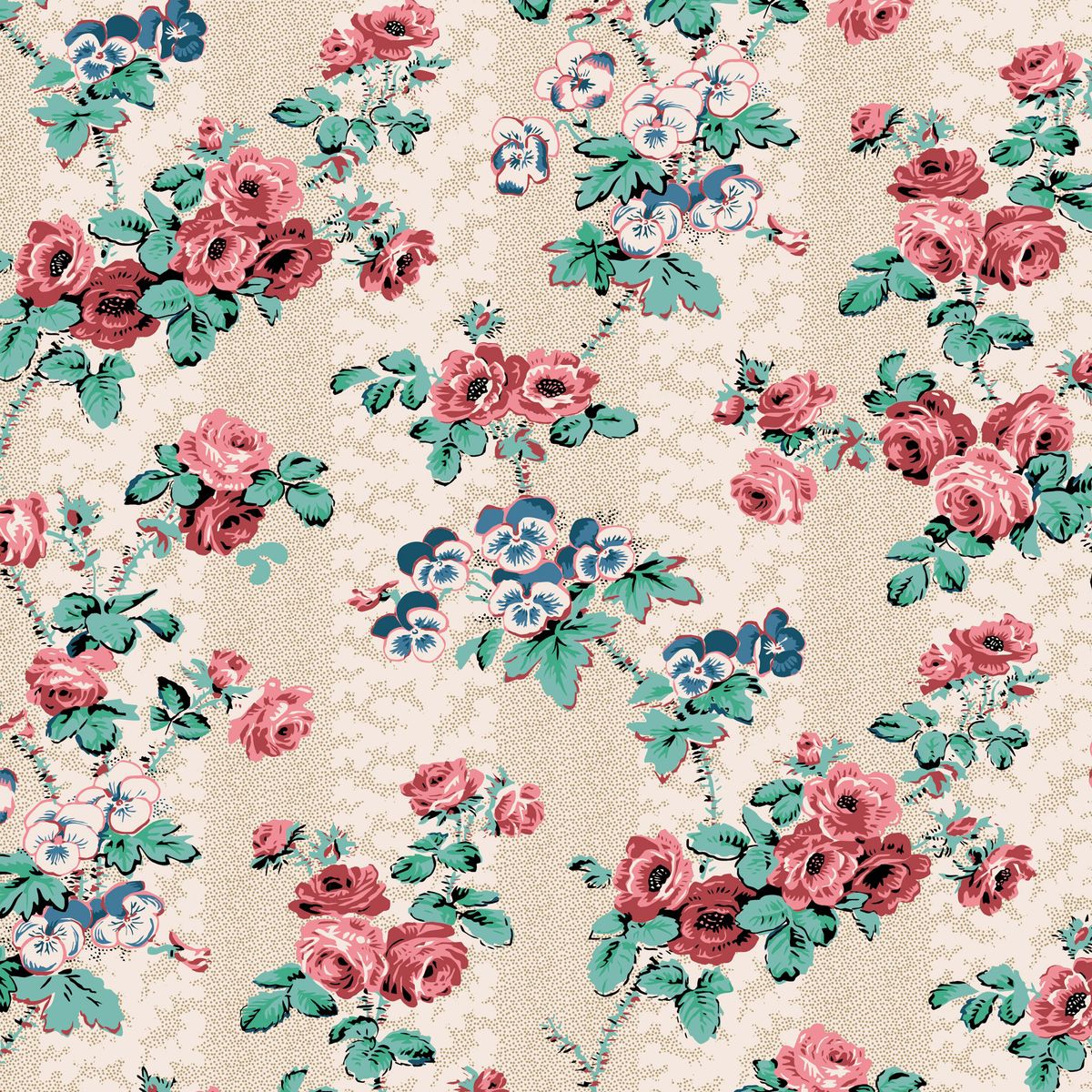 Rose & Pansy Bouquet - Elephant & Castle fabric DV7700